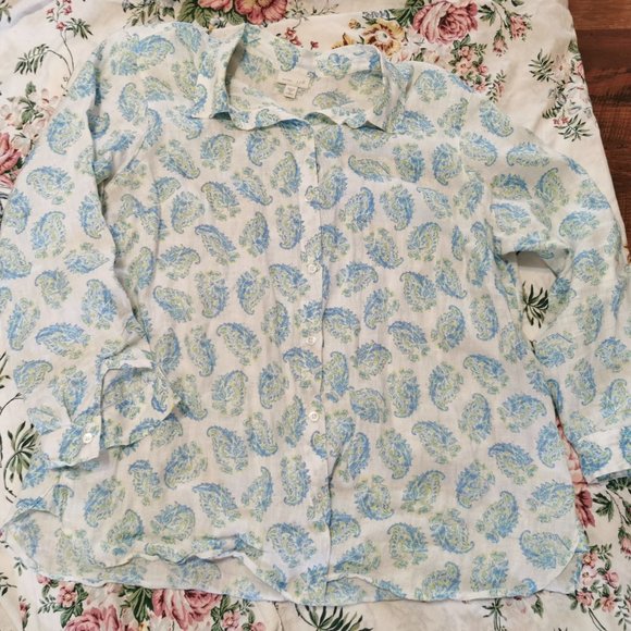J Jill Love Linen Shirt Womens 1X Floral Long Sleeve Button Front White Blue0177 - Picture 3 of 6